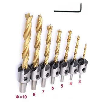 

7pcs Countersink Drill Bits W/ L-wrench Set 3-10mm Repair Power Tool Accessories