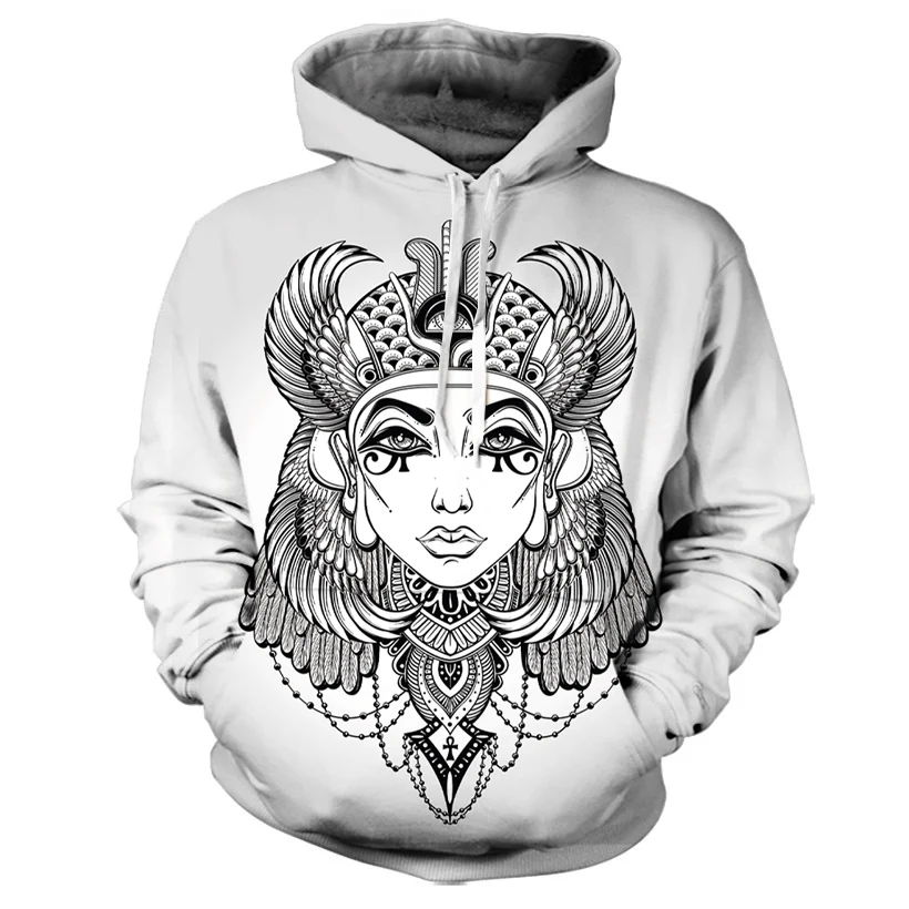 

REAL American SIZE High Quality Ancient Cleopatra Line Art Sublimation Printing Plus Size Hoodies