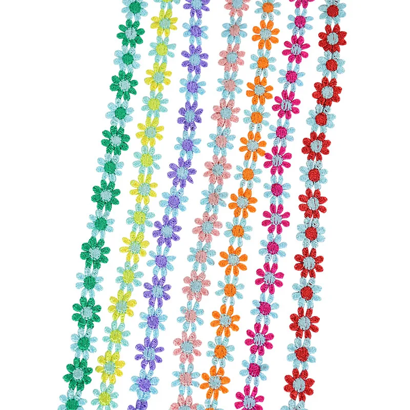 Embroidery Small Daisy Ribbon Roll 3Yards 12mm Polyester Flower Lace Fabric Trim For DIY Clothes Sewing Craft Accessories Supply