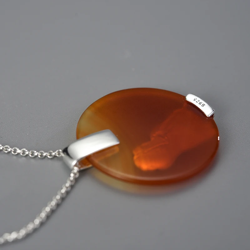 Lotus Fun 925 Sterling Silver Natural Agate Handmade Fine Jewelry The Scream Painting Pendant without Necklace for Women