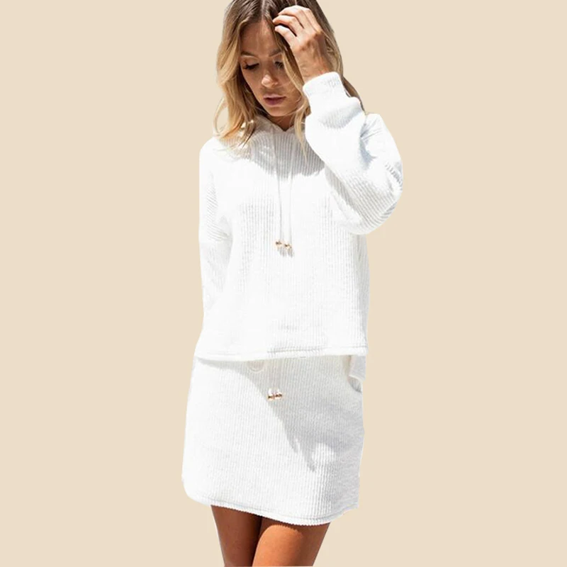 Модный костюм из 2 предметов, топы на шнуровке, тренировочный костюм chandal Mujer, женские топы с длинными рукавами+ мини-юбка, женский костюм