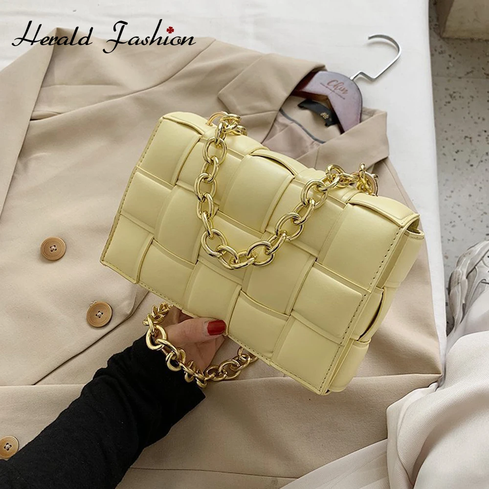 

Solid color Weave Crossbody bag 2020 New High-quality PU Leather Women's Designer Handbag Lattice Square Shoulder Messenger Bag