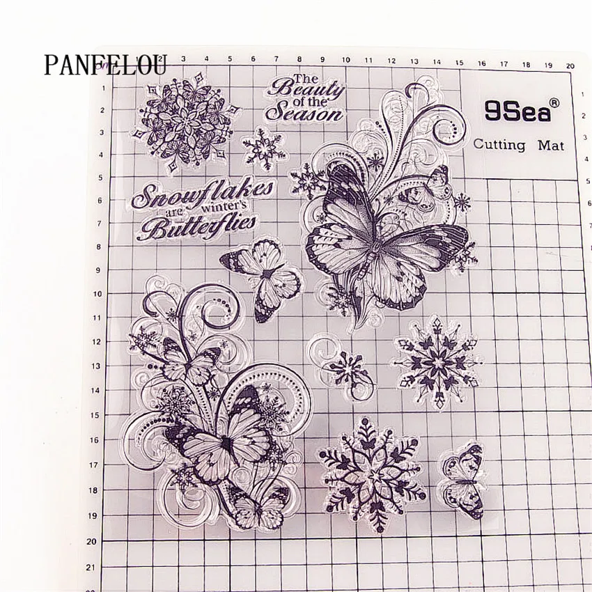 PANFELOU 15,5x20 Рождественская бабочка Снежинка прозрачные силиконовые резиновые прозрачные штампы мультфильм Скрапбукинг/DIY новогодний альбом