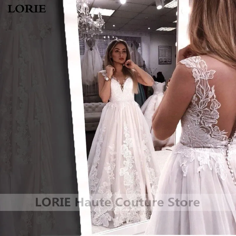 LORIE Boho Свадебное платье без рукавов, с аппликацией из кружева; обувь под свадебное платье для невесты с v-образным вырезом Vestido de Noiva Свадебные платья vestidos de novia