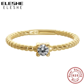 

ELESHE Authentic 925 Sterling Silver Beaded Rings with Crystal CZ 18K Gold Plated Stackable Fine Rings for Women Wedding Jewelry
