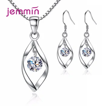 Fashion 925 Sterling Silver Crystal Pendant Necklace Drop Earrings Bridal Jewelry Sets For Women Valentines Day Gift Wholesale 1