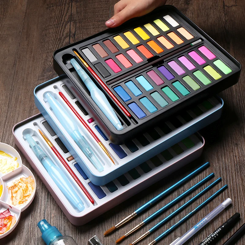 Günstige Bgln36 farbe solide aquarell malen set anfänger malerei pulver werkzeug palette pinsel farbe box tragbare aquarell kunst liefert