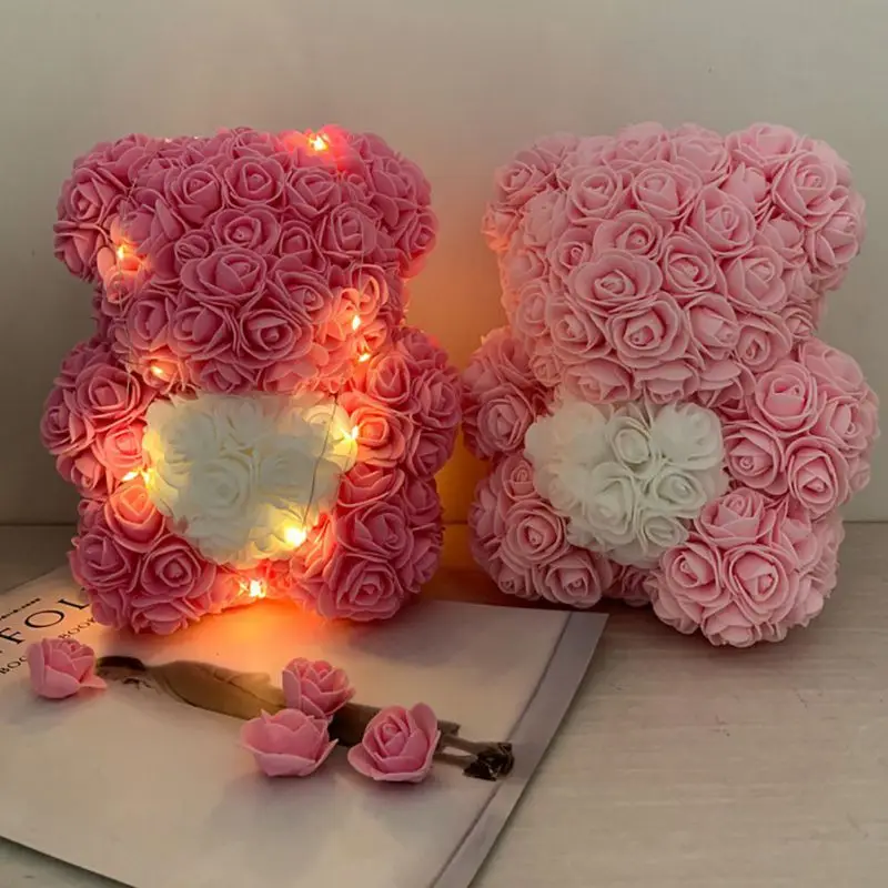 DropShipping 25cm Rose Bear Heart Artificial Flower Rose Teddy Bear For Women Valentine's Wedding Birthday Christmas Gift