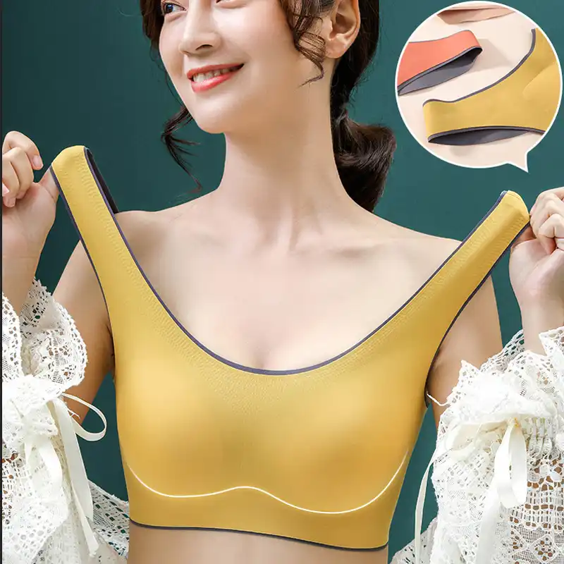 ガールフレンドラテックス下着ワンピースの色コントラスト美容バック快適ななしバックル快適なベストタイプの女性 ブラジャー Aliexpress