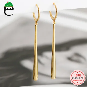 

ElfoPlataSi Real 925 Sterling Silver Fashion Long Stick Charm Hoop Earring For Women Wedding Party Fine S925 Jewelry Gift DA1625