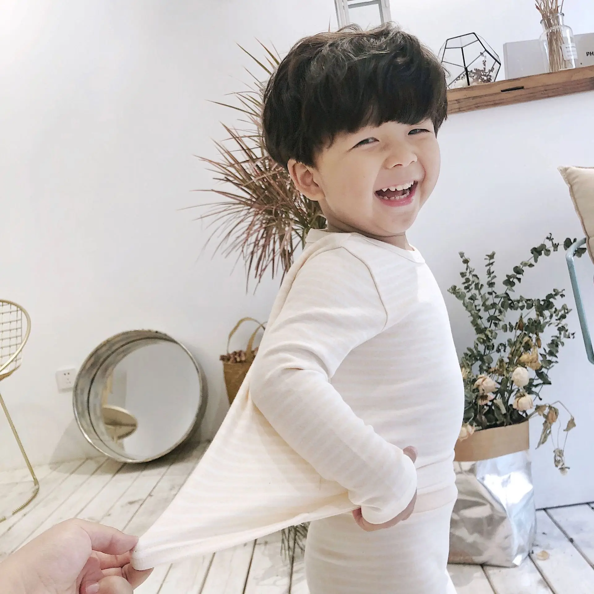 

2019 Autumn And Winter New Style Awesome Infant Fabric Stripes High-waisted Bellyband Men And Women Children Homewear Set Underw
