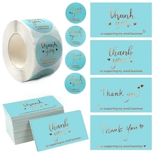 

10-500Pcs Blue Thanks Greeting Card Thank You for Supporting My Small Business Gold Leaf Card Packaging Decoration Card Sticker