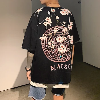 

2020 Summer Season New Men's Cherry Print Loose Large Size Short-sleeved T-shirt Fashion Casual Round Neck Pullover M-5XL