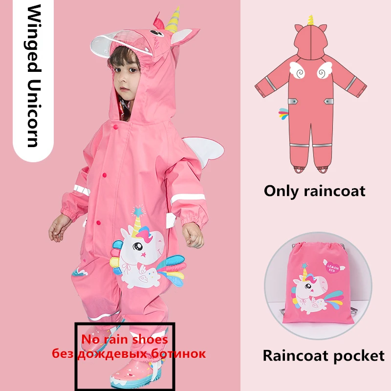 Cute Unicorn Oxford Cloth Baby Raincoat Outdoor Waterproof Rain Coat Kids Jumpsuit Rainwear Girl Boy One Piece Raincoat for Raincoat Poncho