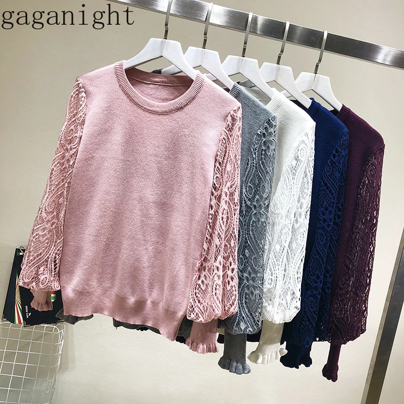 Gaganight кружевной вязаный лоскутный Модный женский свитер весна осень