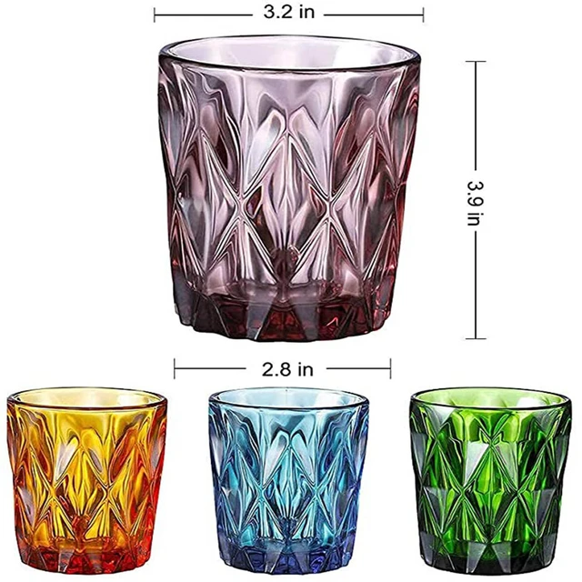 Colorful drinking glass, water glass, a set of 4 oz vintage glass