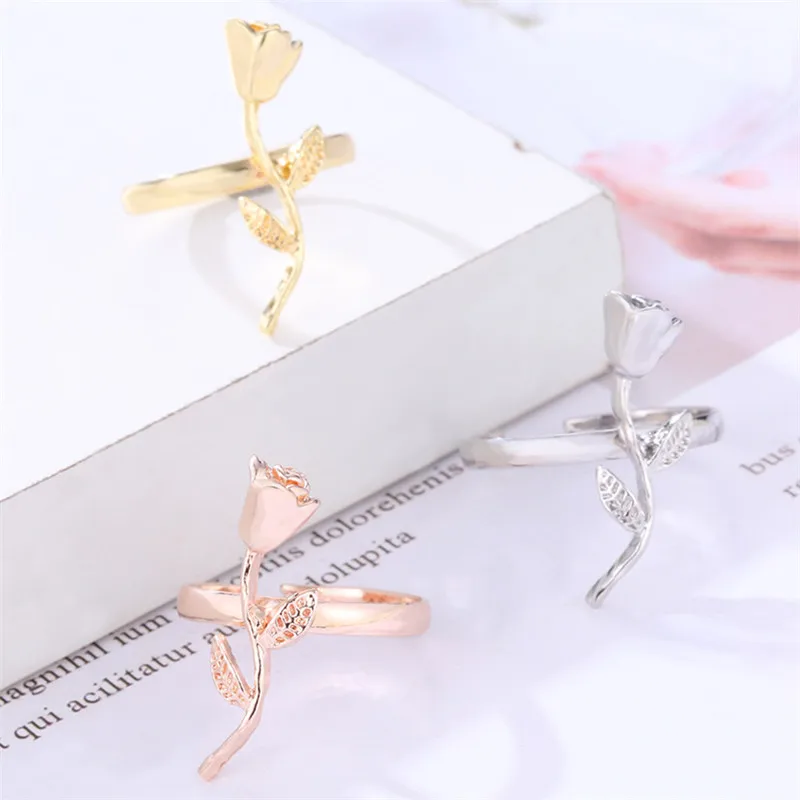 Регулируемое розовое кольцо подарок на день Святого Валентина модный цветок Bague