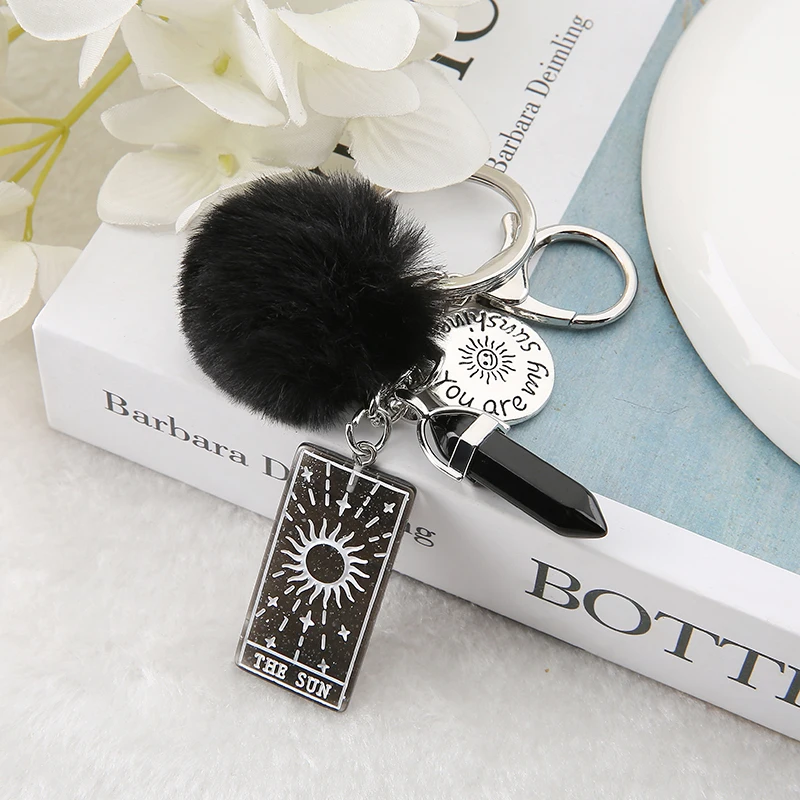 

1PC Keyring Tarot Card Sun Resin With Puffer Ball Quartz For Men Women Keychain