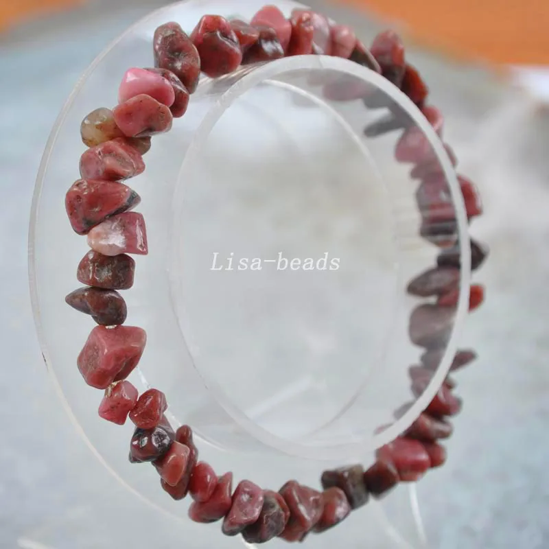 Pink Rhodonite Натуральный камень браслет Чип браслет из бисера Кристалл Опал оникс флюорит кварц, сердолик Lapis стрейч " 1 шт - Окраска металла: Pink Rhodonite
