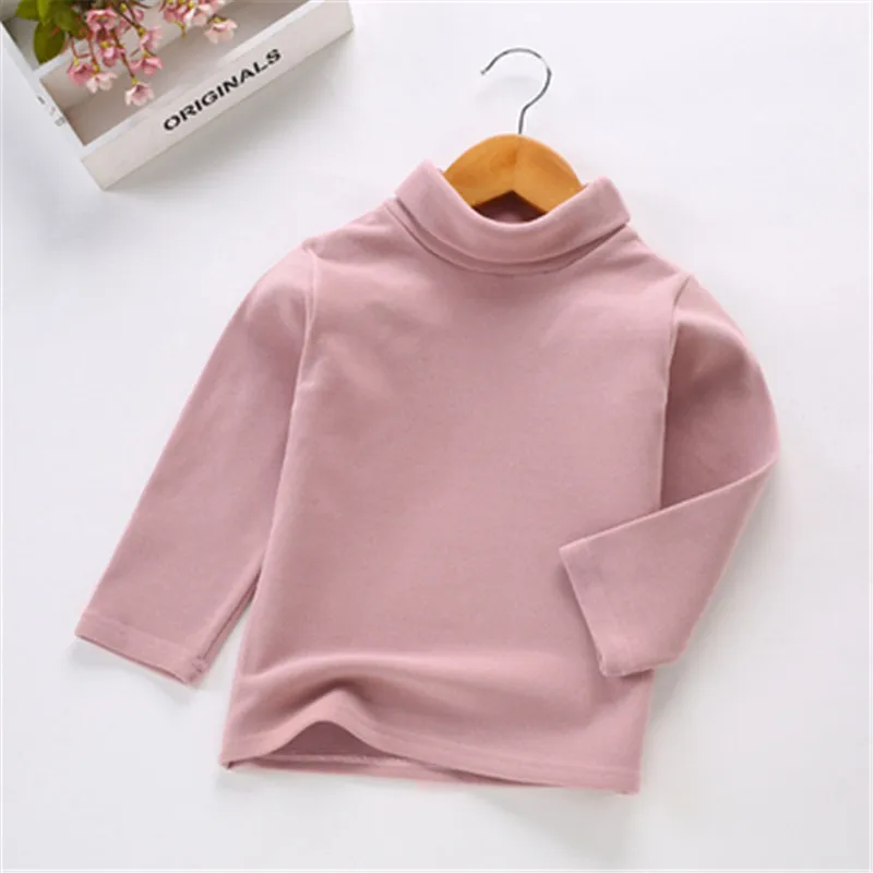 Girls T-shirts Solid Long Sleeve Cotton T Shirt Turtleneck Baby Toddler Girl Shirts Kids Tops Clothes Child Base T Shirts AA4120