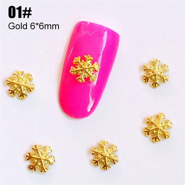 100 шт./лот 3D сплав золота и серебра Снежинка Заклепки Шпильки металлический Маникюр Аксессуары для ногтей набор страз для ногтей талисманы - Цвет: 01