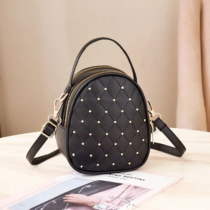 

Black Pu Leather Ladies Shoulder Bag Mini Small Crossbody Bags for Women Messenger Bag 2019 Quality Fashion Rivet Plaid Design