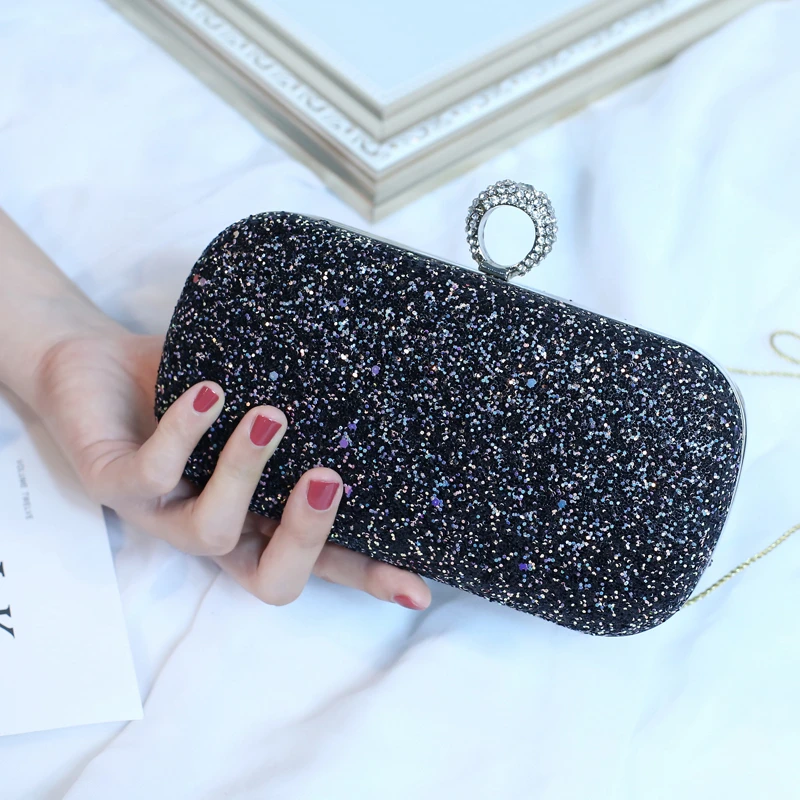 Black Colorful Роскошная блестящая вечерняя сумка из искусственной кожи, шикарная женская сумка на цепочке для банкета, сумочка с клапаном, женские ручные сумки, вечерние клатчи, розовый цвет - Цвет: Black Colorful