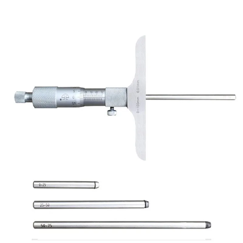 Depth Micrometer Gauge Set – 0–25mm, 50mm, 100mm, 150mm & 200mm Precision Depth Measurement Tool with Interchangeable Rods 4