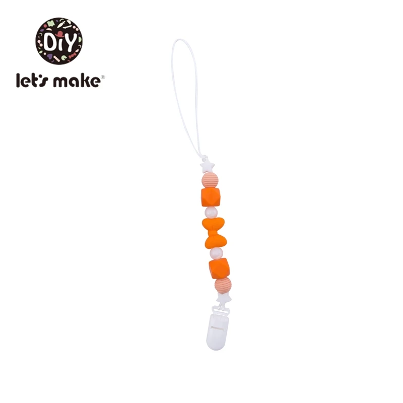 Давайте сделаем цепочка для детской соски 1 шт. пластиковый патрубок зажим, дужка форма без БФА, силиконовый бисер ребенок персонализированный Металл соски зажимы - Цвет: orange