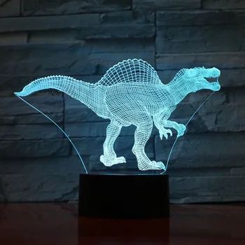 

Children New Year Clock 3D LED Novel Gift Switch Touch Remote Table Lamp Jurassic Park Cool Dinosaur Series Spinosaurus Light