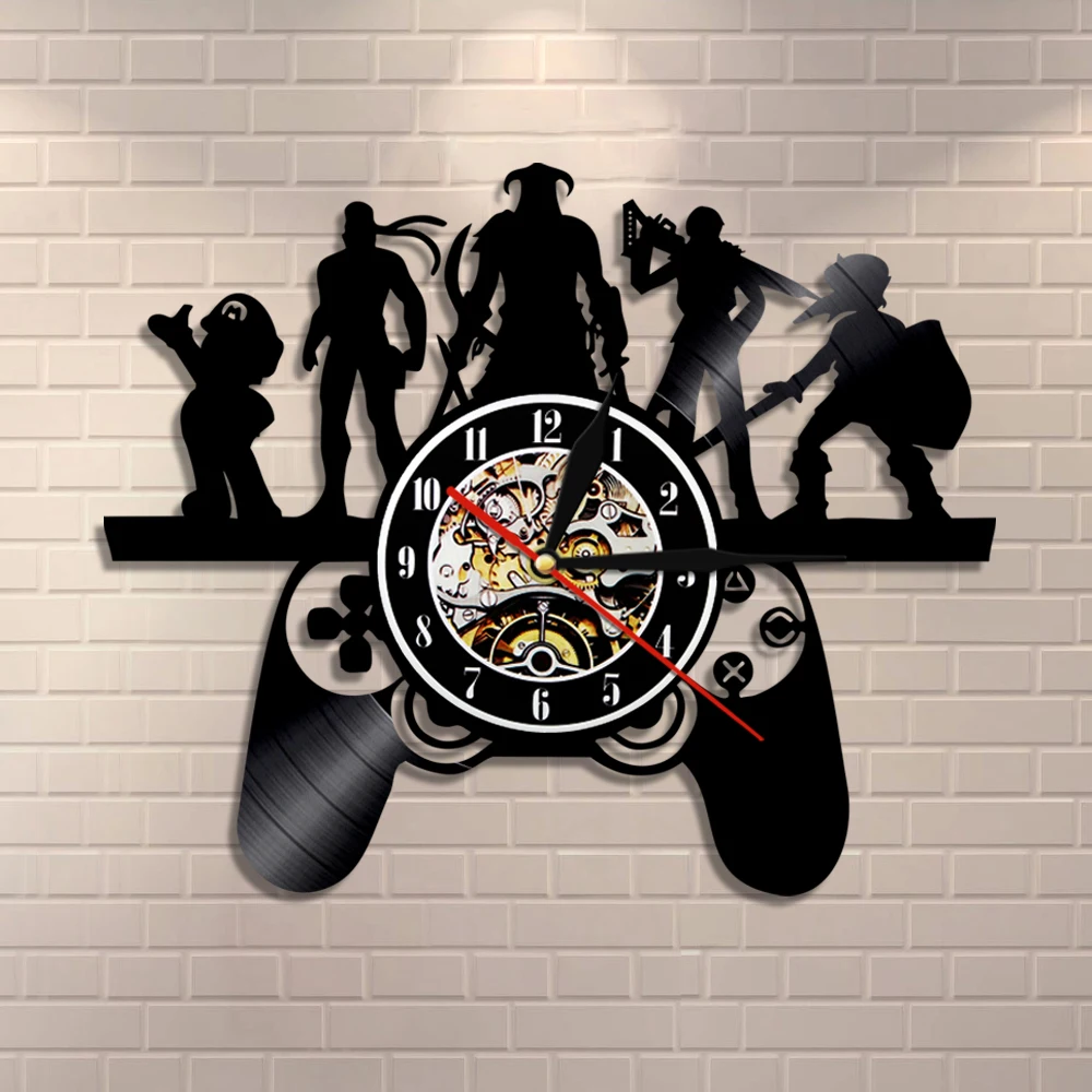 Retro Games Vinyl Record Wall Clock Game Room Game Controllers Wall Art