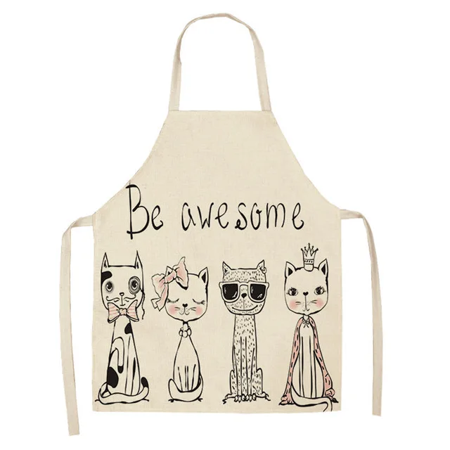 1Pcs Kitchen Apron Cute Cartoon Cat Printed Sleeveless Cotton Linen Aprons for Men Women Home Cleaning Tools WQTF14
