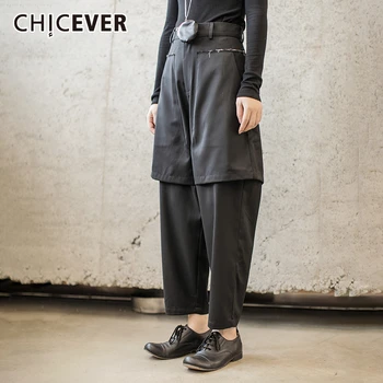 

CHICEVER Patchwork Casual Women's Pants High Waist With Sashes Large Size Straight Pant Female 2020 Autumn Fashion New Clothes