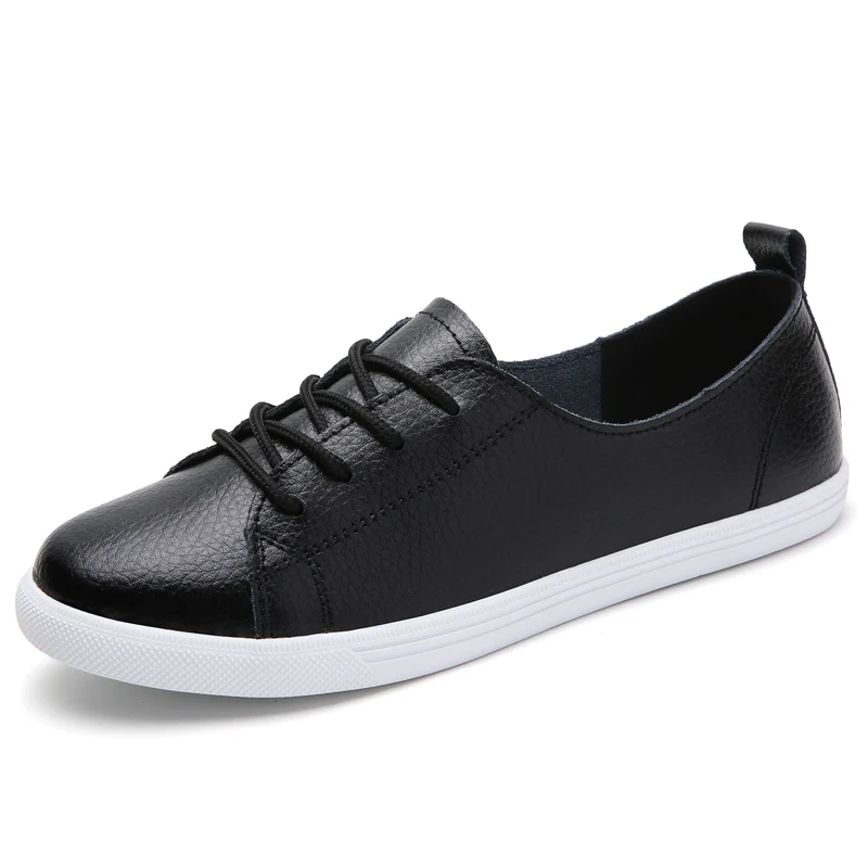 WeiDeng/Женская обувь из натуральной кожи для отдыха, увеличивающая рост 6 см; повседневная обувь на шнуровке для молодых женщин; лоферы на плоской подошве; дышащая легкая модная обувь - Цвет: Black
