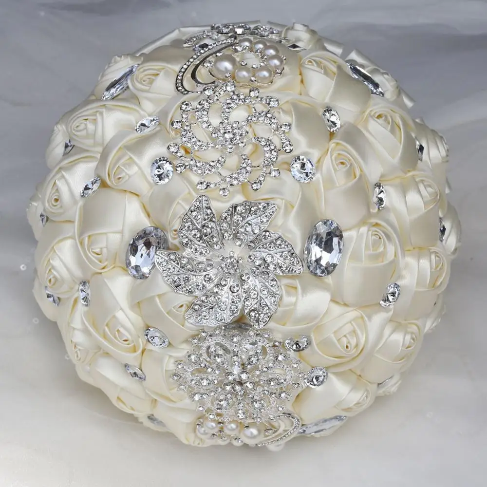 21cm Ivory-W228 WIFELAI-A, различные стили, атласная роза, свадебный букет, ручная работа Брошь со стразами, подружка невесты, кристалл, свадебный букет, свадебный букет - Цвет: 21cm Ivory-W228