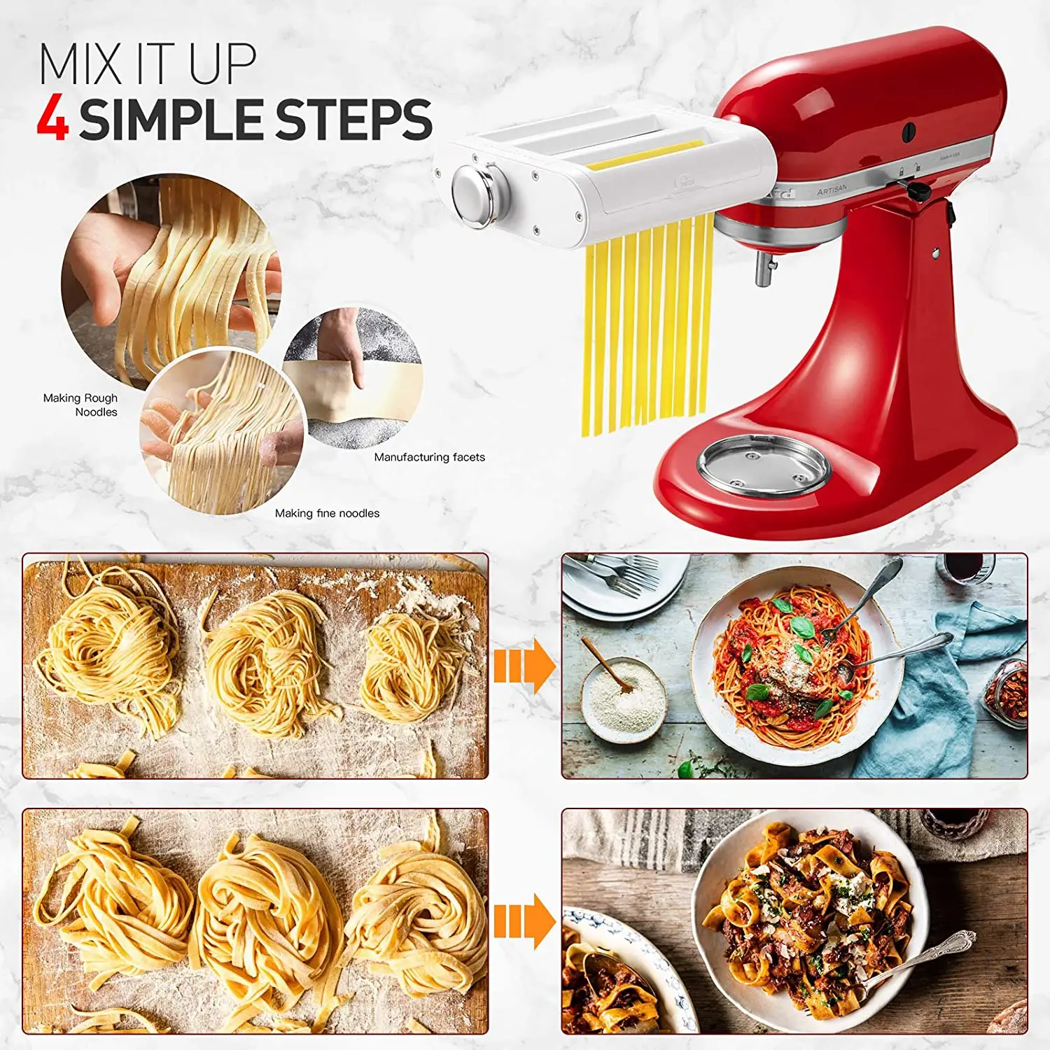 Pasta Maker Attachment 3 in 1 Set for KitchenAid Stand Mixers