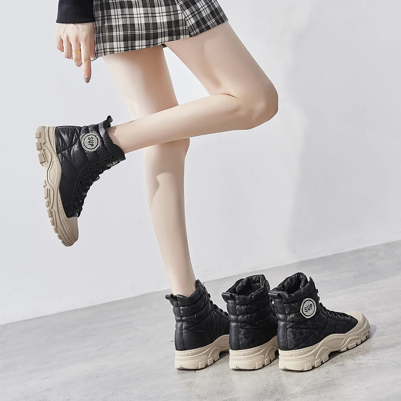 Snow boots female winter new British wind Martin down cloth plus velvet warm wild thick bottom non-slip casual shoes
