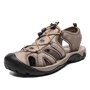 

New Men's Sandals Summer Breathable Sandals Soft Comfortable Men Fashion Shoes Leather Sandals Outdoor Men Roman Sandals 38-46