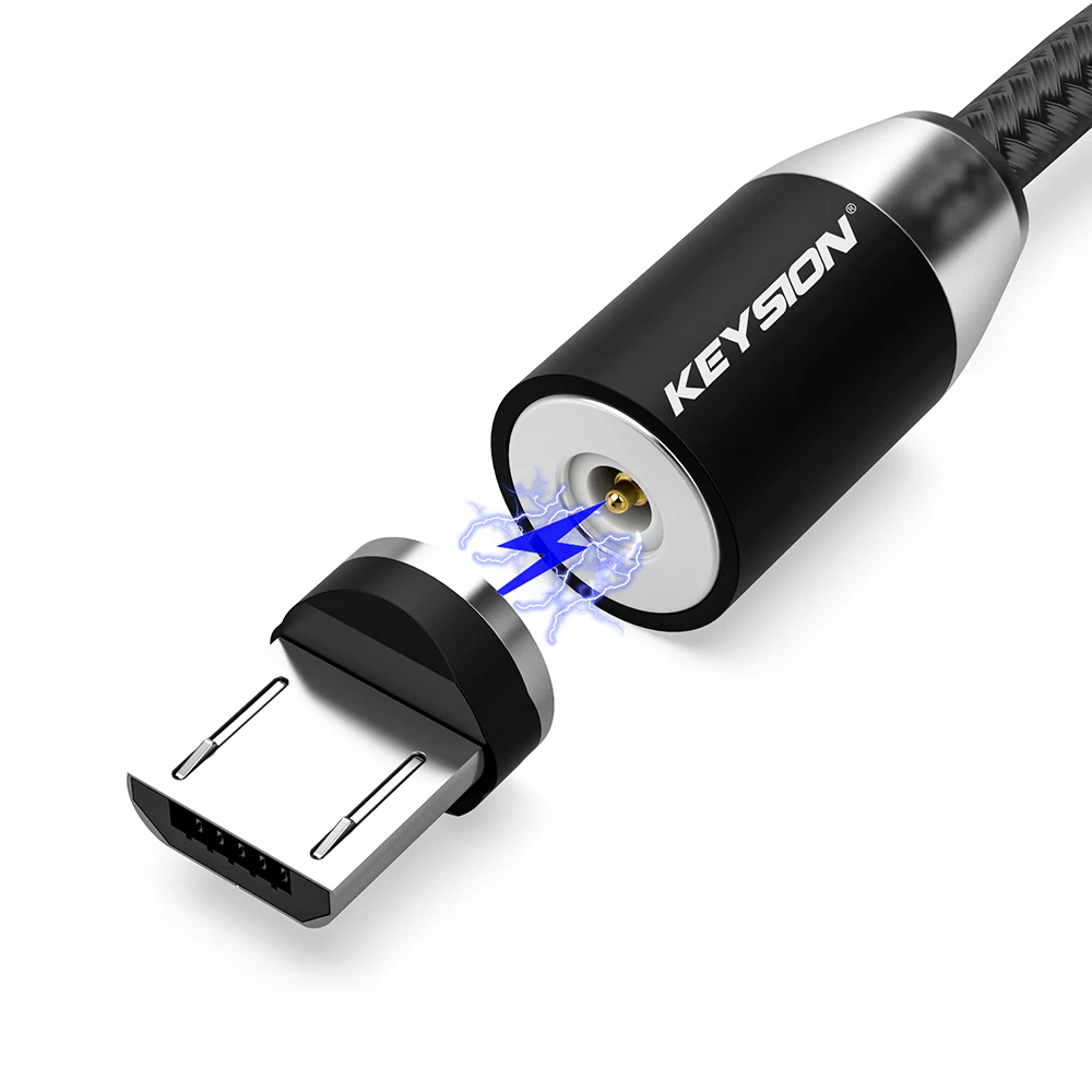 KEYSION светодиодный магнитный usb-кабель, кабель для быстрой зарядки типа C, Магнитный зарядный кабель Micro USB для зарядки и передачи данных, кабель USB для мобильного телефона - Цвет: For Micro Black