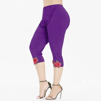 

Fashion Embroidered Capris Pants Puls Size L-4XL Women Summer Pants Trousers Pencil Pants Mid Waist Capri Calf-Length Trousers
