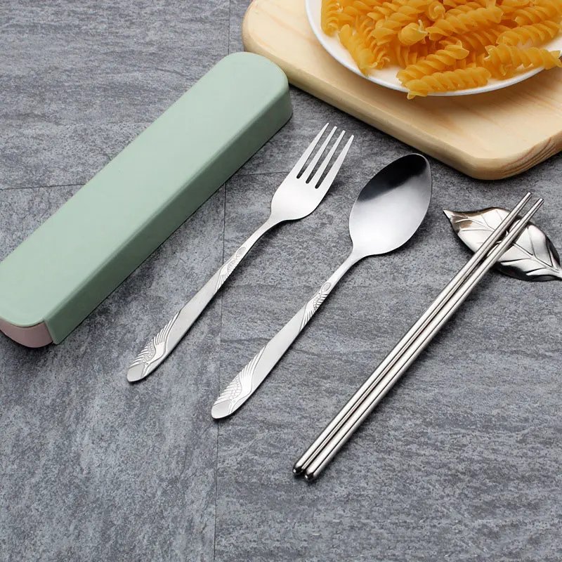 

Portable Adult Kids Tableware Set Stainless Steel Spoon Fork Chopsticks Travel Picnic Camping School Dinnerware Gifts BJStore
