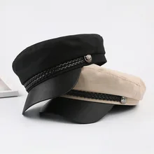 Восьмиугольная шляпа Женская Корейская версия Осень и зима личность ретро темно-синяя шляпа Британский берет сто-набор утка язык шляпа