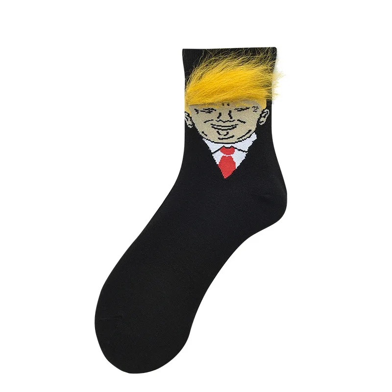 Носки в стиле «Дональд Трамп», унисекс, забавные Повседневные носки с принтом для взрослых, носки с объемными накладными волосами, носки для скейтборда в стиле «хип-хоп», Лидер продаж - Цвет: Pure Black