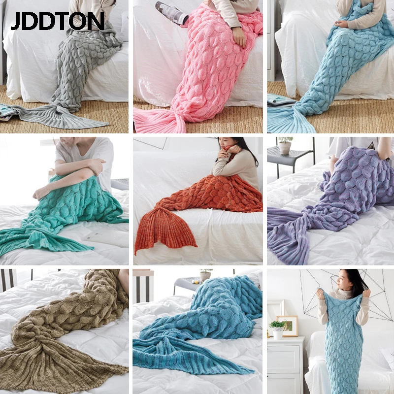 JDDTON Mermaid Tail Blanket Adult Knitted Soft Comfort Colorful Blankets Home Picnic Warm Crochet Handmade Sleeping Bag BE147 | Дом и сад
