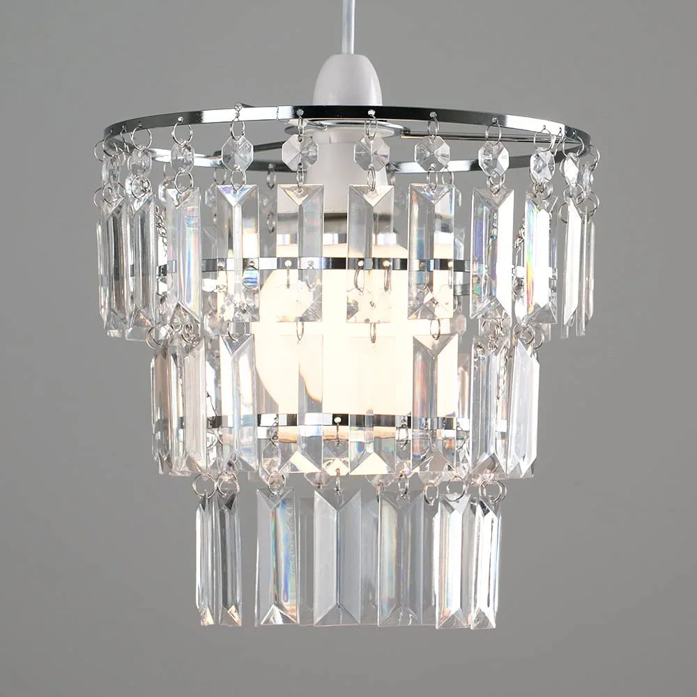 Clear Acrylic 4 Tier Crystal Pear Droplet Pendant Chandelier Ceiling Light Shade 