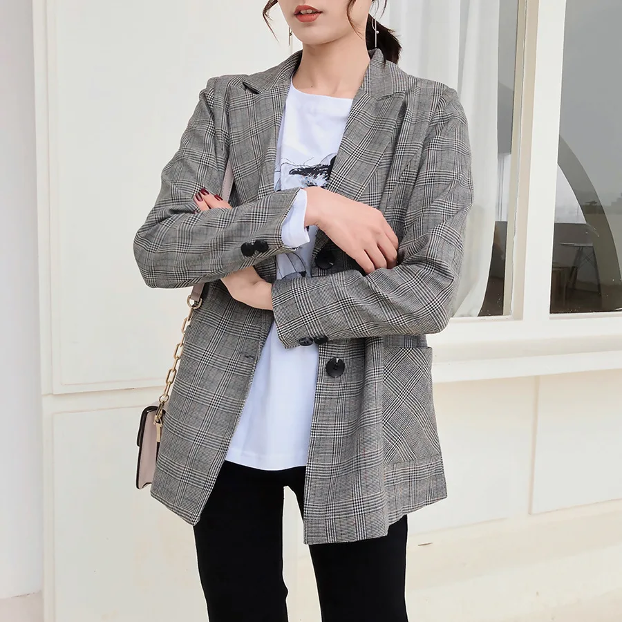 Весна и осень стиль Мода длинный рукав Slim Fit похудение плед Топы Мода Женское пальто простой элегантный