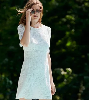 

19 Temperament Lady Short Sleeve V Collar Lu Back Hollow Out Hook Flower Short Dress Female 93280