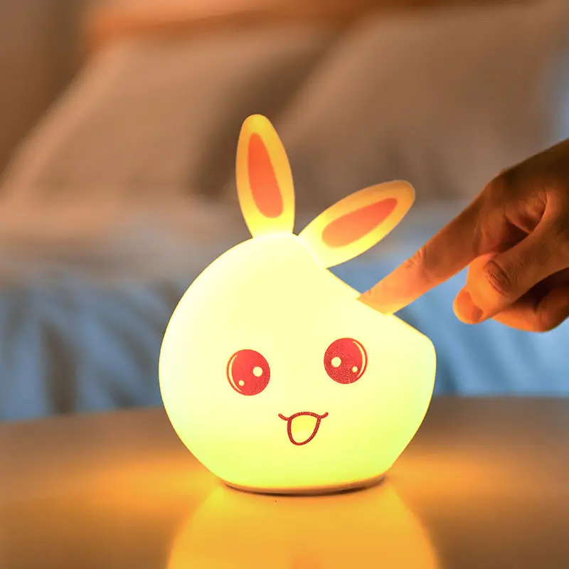 

Adorable Rabbit Silicone Seven Color Night Light Dreamy Creative Rabbit Light Bedroom Bedside Night Light LED Night Light