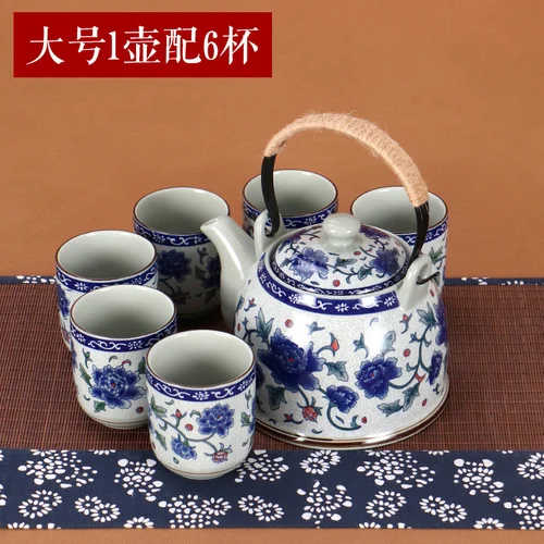 Pot Large 6 Cup Китайский стиль Цзиндэчжэнь керамический чайник чайная чашка большой синий цветок фарфоровый горшок фильтрованный набор чайных бутылок домашний чайный деревянный поднос - Color: Pot Large 6 Cup