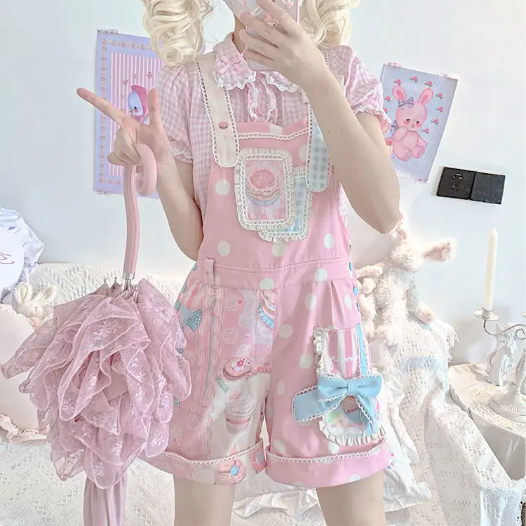 Lolita Sweetheart Girl Strap Shorts Cute Printing Soft Girl Summer Pink Cute Kawaii Daily Costume Cosplay Cos Loli